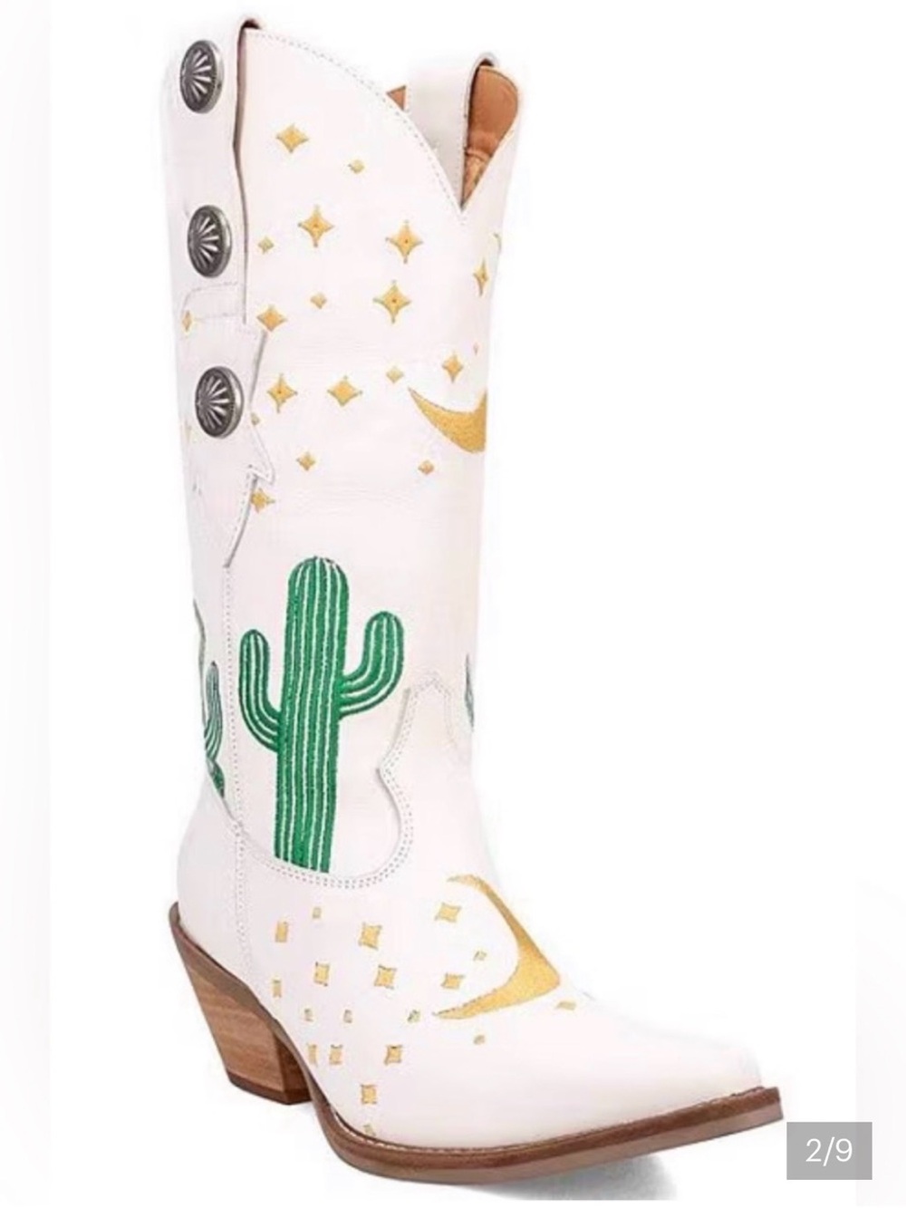 Dingo White Western Cactus Embroidered Mid-Calf Boots - Picture 2 of 9